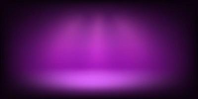 Abstract illuminated empty violet stage with bright projectors. Design template. 3d vector background