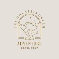 Vector logo design template the mountain dream with night sky - abstract vintage hiking and adventure vacation badge and emblem concept