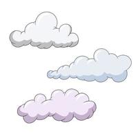 conjunto de nubes de cúmulos de color claro en estilo de dibujos animados, grandes nubes en el cielo, ilustración vectorial sobre un fondo blanco vector