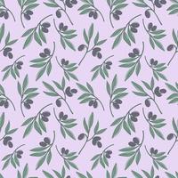 Cute seamless repeating pattern with olive branches on a pink background, floral motif. Hand drawn olive in pattern for textile, wrapping paper and packaging design.Vector vector