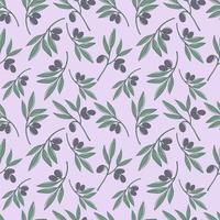 Cute seamless repeating pattern with olive branches on a pink background, floral motif. Hand drawn olive in pattern for textile, wrapping paper and packaging design.Vector vector