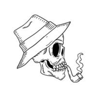 line drawing smoking pipe skull drawing vector