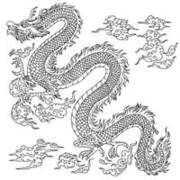 design illustration outline asian dragon vector