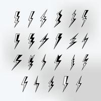 Different Types of Lightning Bolt Vector Set in Black Color