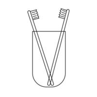 Monochrome stylish vintage toothbrush on the stand icon in a simple line style. Vector morning routine body care object