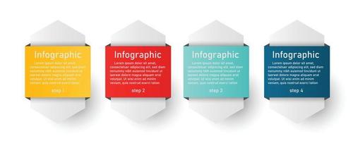 Infographic template for business information presentation. Vector square and hexagon geometric elements. Modern workflow diagrams. Report plan 4 topics