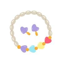 Kids jewelry. Cartoon drawing of bracelet and earrings from colorful beads for children isolated on white. vector