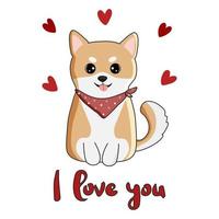 linda raza de perro shiba inu. la inscripción te amo. excelente diseño para la tarjeta del día de San Valentín, pegatina, parche, afiche, vector