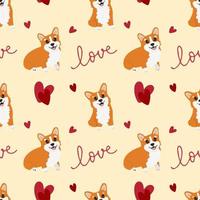 Seamless pattern with corgis and hearts. Background for wrapping paper, greeting cards and seasonal designs. Happy Valentine's day. vector