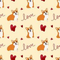 Seamless pattern with corgis and hearts. Background for wrapping paper, greeting cards and seasonal designs. Happy Valentine's day. vector