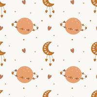 Seamless pattern with moon, planet and hearts. Background for wrapping paper, greeting cards and seasonal designs. Happy Valentine's day. vector