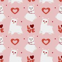 Seamless pattern with cute alpaca and hearts on pink background vector