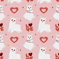 Seamless pattern with cute alpaca and hearts on pink background vector