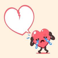 Vector cartoon crying heart character with white speech bubble