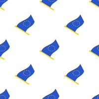 Seamless pattern with flags of the European Union on flagstaff on white background vector