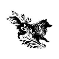 perro corriendo, raza pastor australiano. ilustración decorativa para logo, emblema, tatuaje, bordado, corte, sublimación. vector