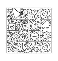 Valentines logo vector seamless pattern love, lips, heart and cloud. Hand drawn monoline constructor for romantic greeting card
