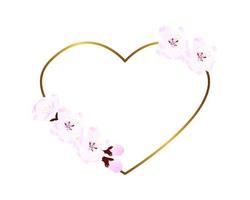 Valentine's day card with pink flowers in the shape of a heart. Vector illustration. A wreath of cherry blossoms. Spring cherry blossoms. Symbol of love
