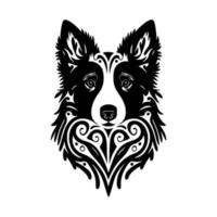 retrato de perro border collie ornamental. ilustración decorativa para logotipo, emblema, tatuaje, bordado, corte por láser, sublimación. vector