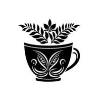 taza ornamental de café, ilustración vectorial abstracta para logotipo, emblema, bordado a máquina. vector