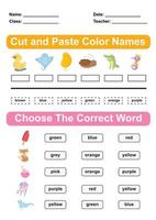 Learning about color worksheet. Preschool Education. Vector illustration.