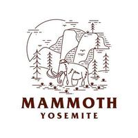 Vector Illustration of Yosemite National Park with Mammoth in mono line style art for badges, emblems, patches, t-shirts, etc.