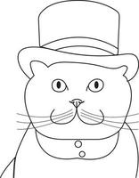 Adorable detective cat coloring page vector