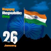 día de la república de india con bandera india ashoka chakra 26 de enero vector