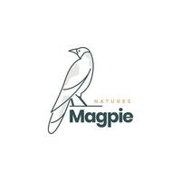 magpie bird perched on branch exotics lines art modern colored logo design vector icon illustration template