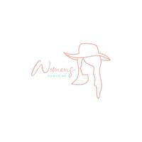 beauty women with beach hat holiday minimal line logo design vector icon illustration template