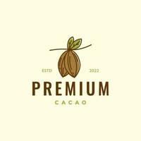 cacao semilla chocolate comida dulce planta árbol fresco logotipo diseño vector icono ilustración plantilla