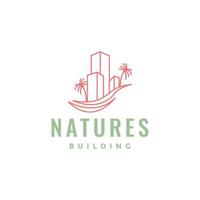 building company with trees coconut coast modern logo design vector icon illustration template