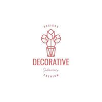 planta flores mesa decoración vidrio belleza interior minimalista línea hipster logotipo diseño vector icono ilustración plantilla