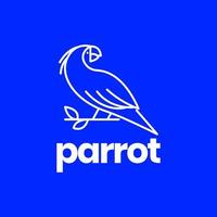 exotics bird parrot perched on tree branch lines art minimal logo design vector icon illustration template