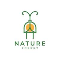 nature energy plug cable insect green logo design vector icon illustration template