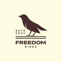 black bird perched isolated vintage hipster logo design vector icon illustration template