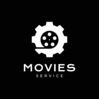 gear services with movie roll cinema studios logo design vector icon illustration template