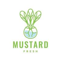 fresh mustard green vegetable cooking kitchen food logo design vector icon illustration template