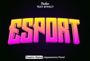 efecto de texto de esport con estilo gráfico y editable vector