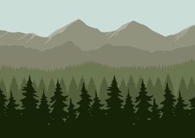 Mountain landscape with coniferous forest in flat style. Vector illustration.