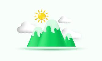 ilustración vector paisaje montañas sol nubes concepto ambiental realista 3d creativo aislado en el fondo
