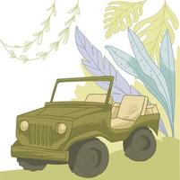 Safari jeep, tourist transport for rides adventure vector