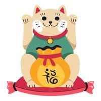Chinese or Japanese cat with bag of money luck vector