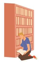 Man reading book in library, student in bookshop vector