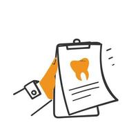 hand drawn doodle person holding clipboard with tooth data illustration vector