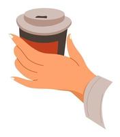 Holding plastic or paper cup with poured coffee vector