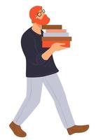 Student carrying pile of books for school classes vector