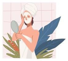 Woman caring for facial beauty with clay mask vector