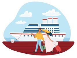 hombre y mujer preparándose para embarcar en un crucero vector