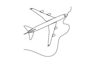 Single one line drawing airplane. Air transportation concept. Continuous line draw design graphic vector illustration.